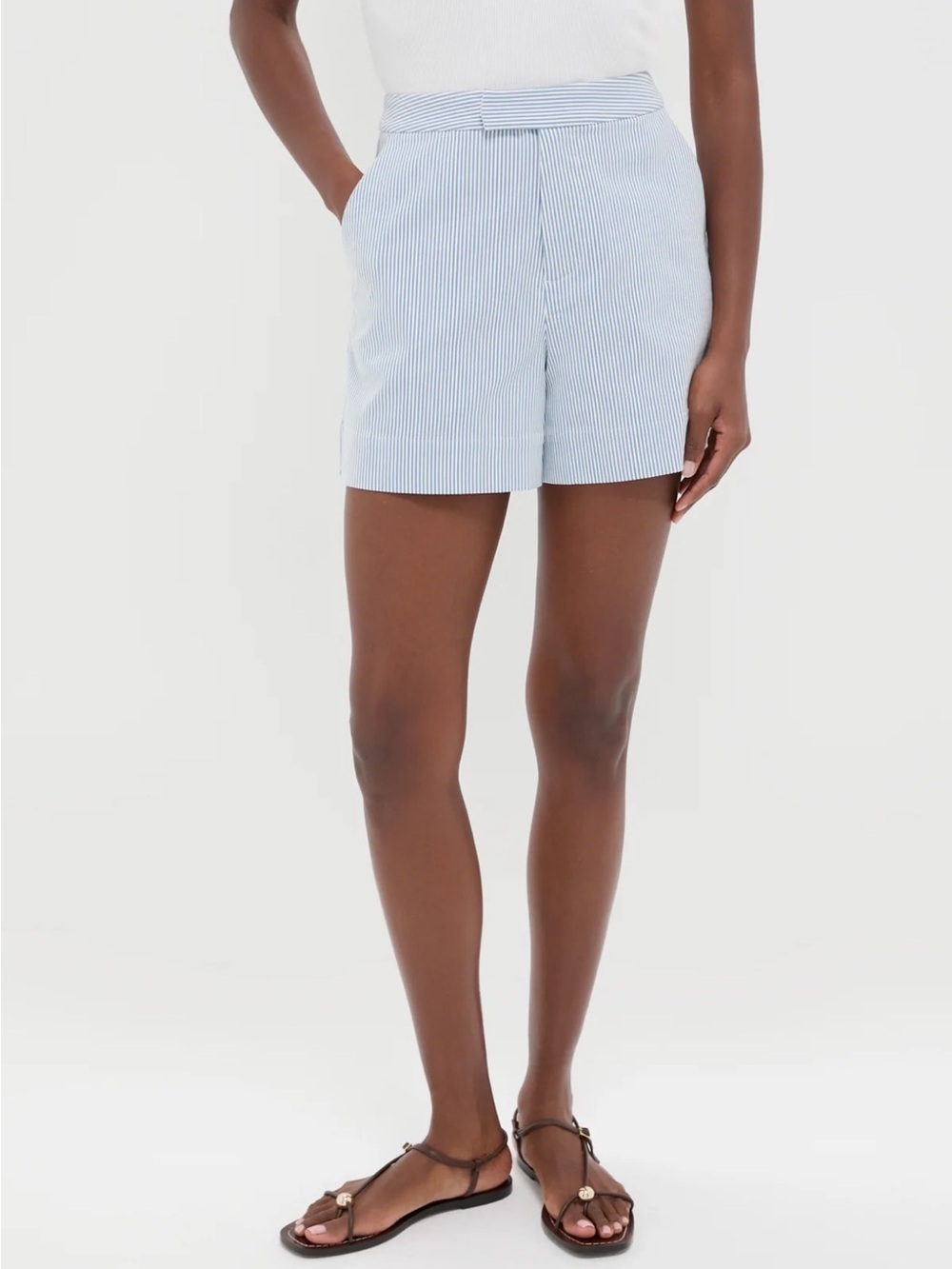 Tuckernuck Light Blue Seersucker Ruth Short White Stripe Size 12 NWT New